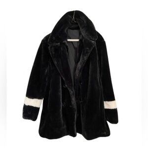 Women Winter Warm Jacket Faux Fur Lining Coat Outerwear Black Size Large